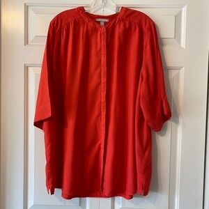 Vibrant Dark Coral Button-Up Blouse